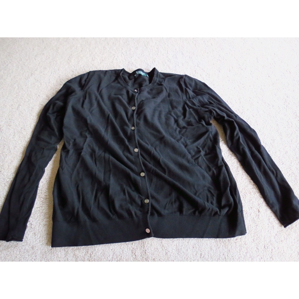 Women's Lauren Ralph Lauren Black Button Closed Cardigan Sweater Size Large